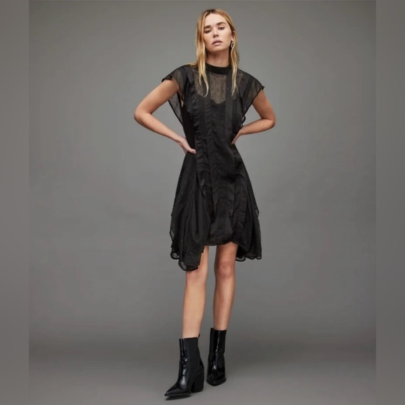 ALLSAINTS Fleur Shimmer Mini Dress - Black (UK16/ US12) - Picture 5 of 6